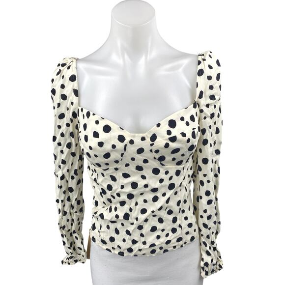 Reformation Reign White Black Polka Dots Long Sleeve Corset Bustier Crop Top 8 - Picture 2 of 5